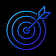 A stylized icon of a target with a centered arrow, outlined with a blue-to-purple gradient on a black background. The image is in a minimal and raw style.